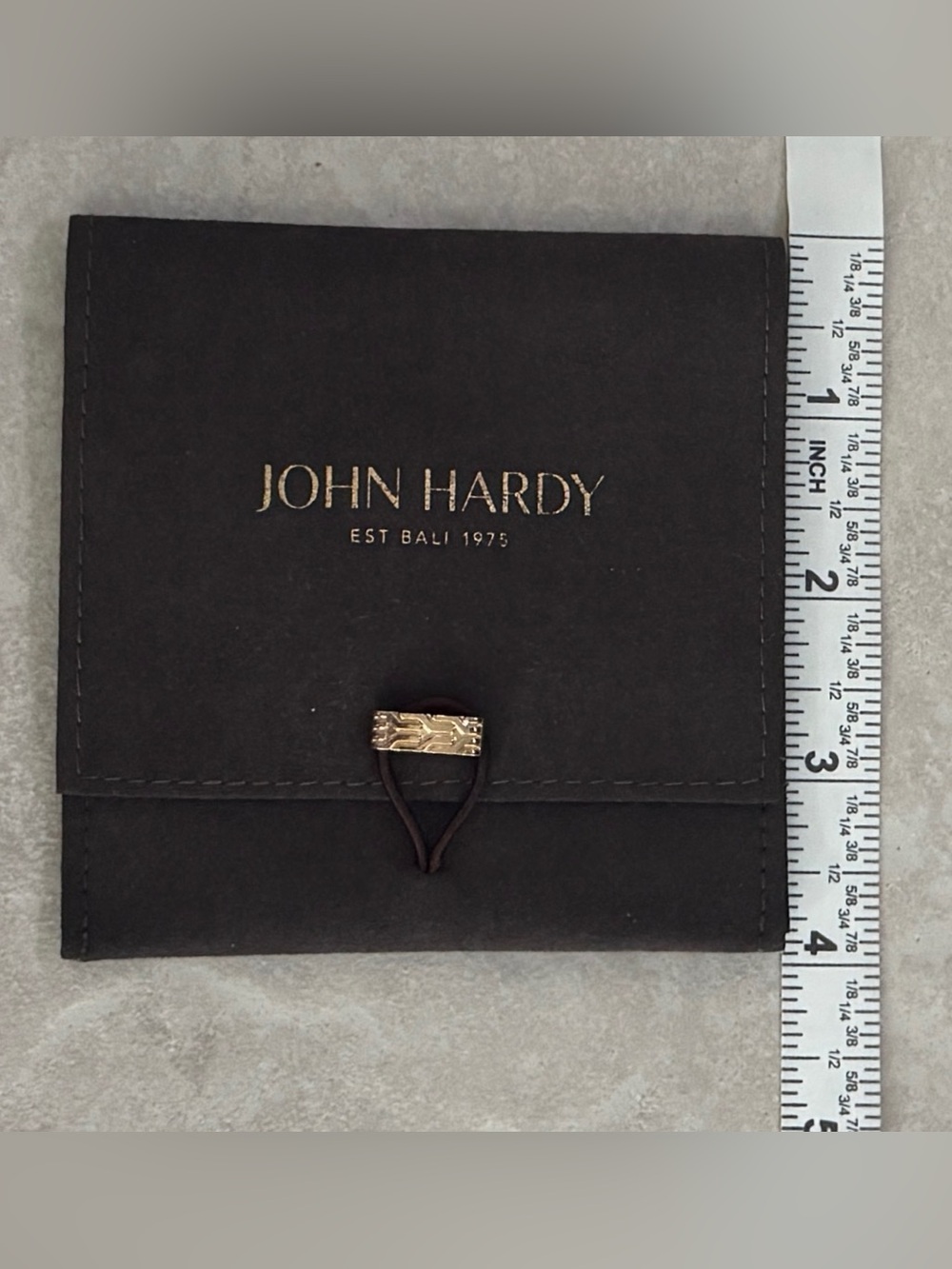 John Hardy Black Leather Jewelry Pouch with Gold Detail (4 x 4) - Picture 5 of 5